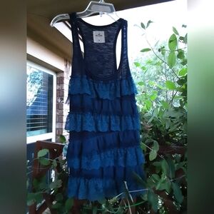 Hollister Tiered Ruffled Tank Top, Navy Blue, size M